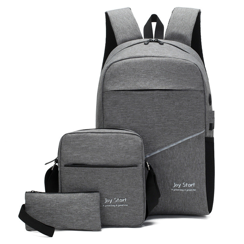 Business Three-piece Set Men's Backpack Fashion Trend Backpack Leisure Saving School Bag Computer Bag