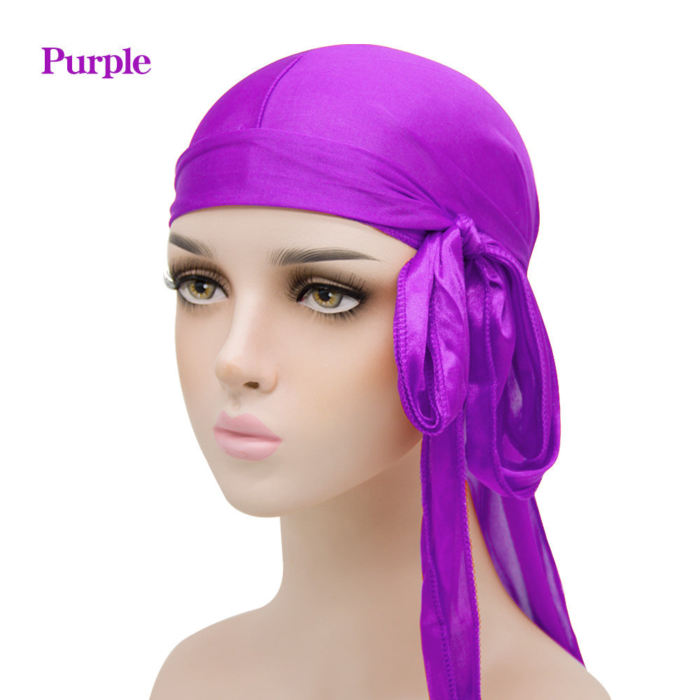Men's And Women's Satin Elastic Toe Cap Silky Durag Long Tail Pirate Hat