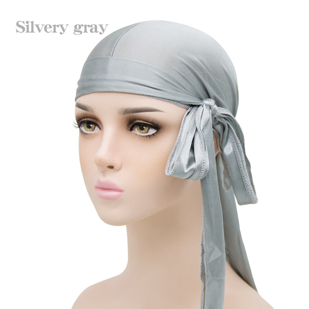 Men's And Women's Satin Elastic Toe Cap Silky Durag Long Tail Pirate Hat
