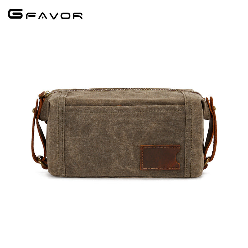 Men's Cosmetic Bag Travel Clutch Bag Oil Wax Canvas Toiletry Bag Retro Clutch Bag First Layer Cowhide Wrist Bag