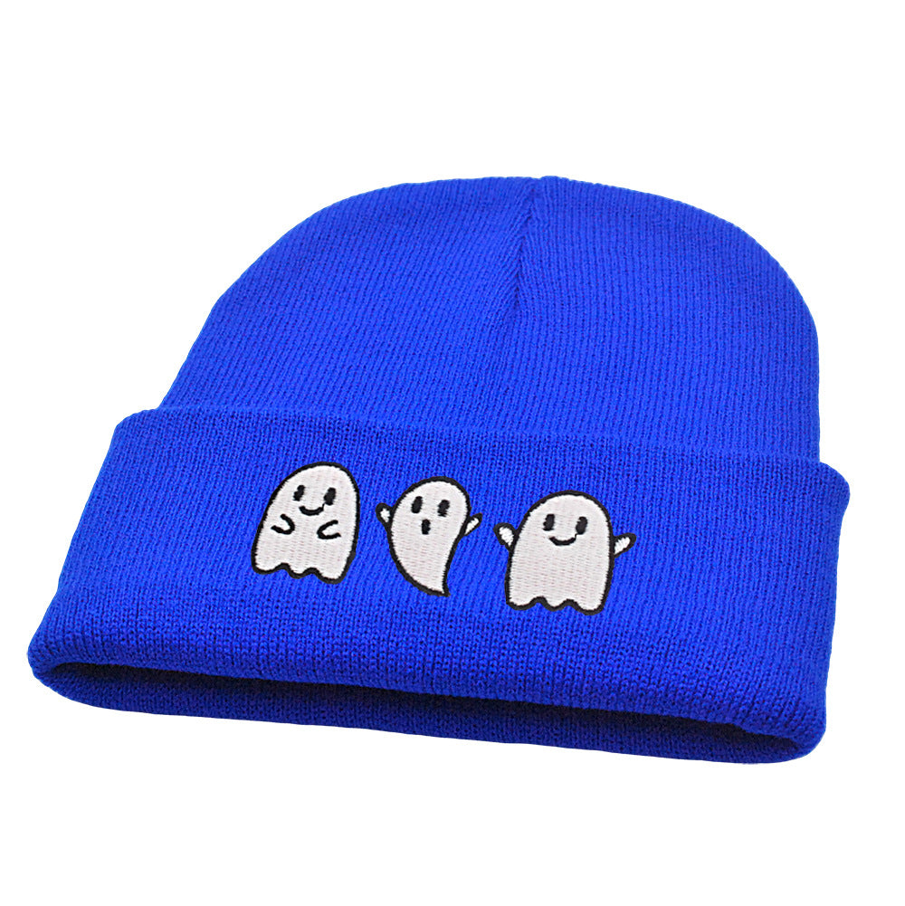 New Luminous Ghost Knitted Hat Halloween Cute Embroidered Little Devil Beanie Festive Pullover Hat Hip-Hop Hat