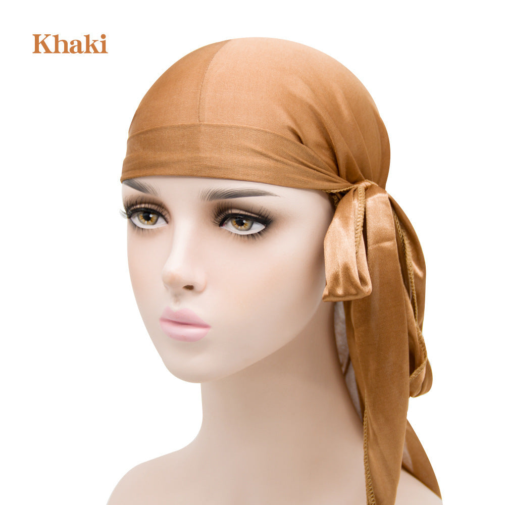 Men's And Women's Satin Elastic Toe Cap Silky Durag Long Tail Pirate Hat