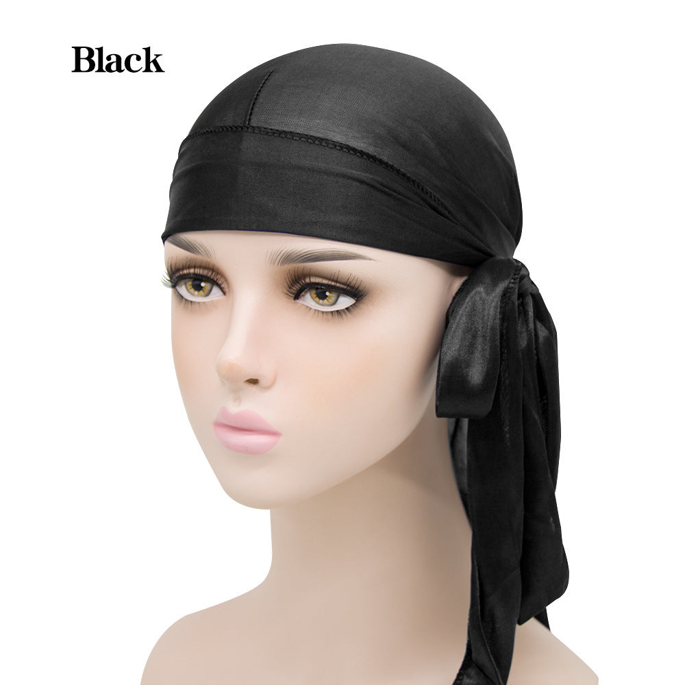 Men's And Women's Satin Elastic Toe Cap Silky Durag Long Tail Pirate Hat