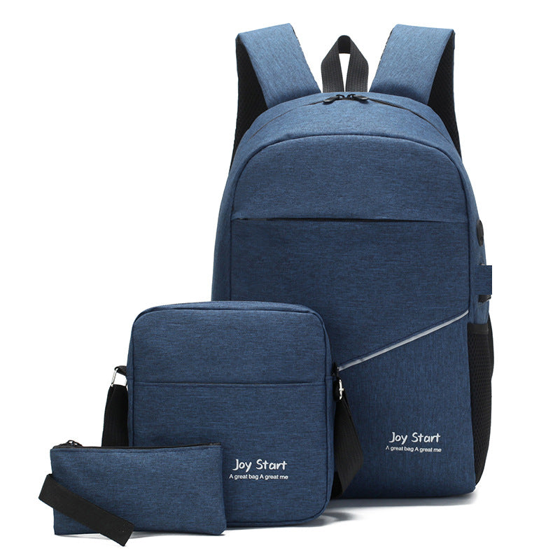 Business Three-piece Set Men's Backpack Fashion Trend Backpack Leisure Saving School Bag Computer Bag