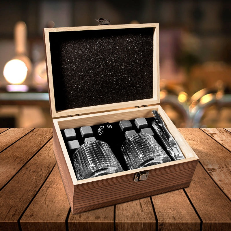Best-selling Whiskey Ice Wine Stone Wooden Box Wine Set Glass Cup Stone Set Whiskey Ice Wine