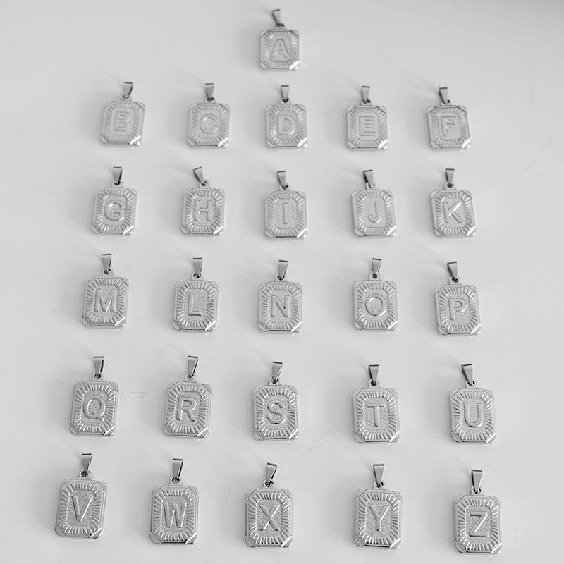 Letter Necklace Fashionable 26 Letter Square Pendant Clavicle Chain Choker Necklace