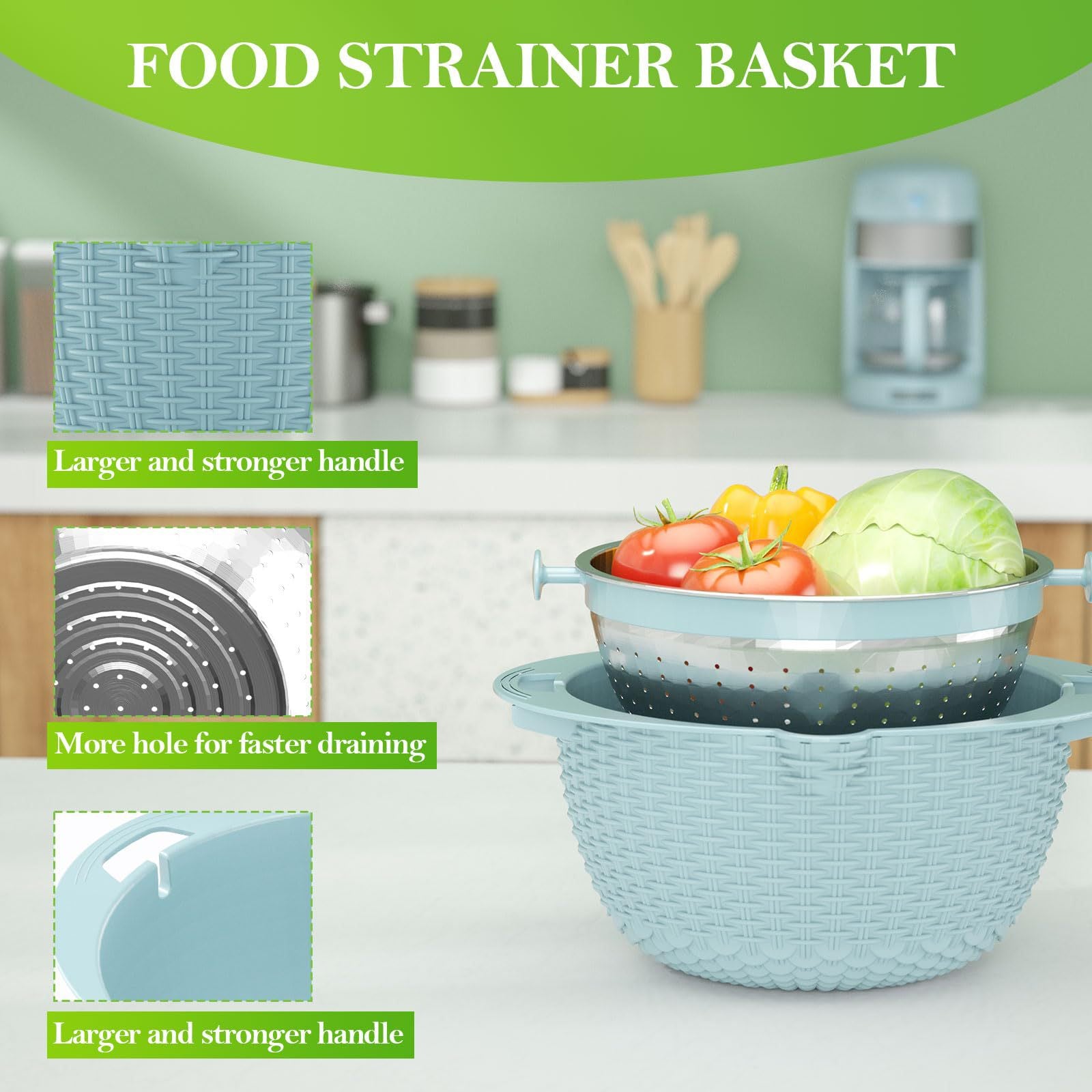 Household Rotatable Double-layer Vegetable Washing And Draining Basket Stainless Steel Liner Grating Tool Stainless Steel Filter Basin