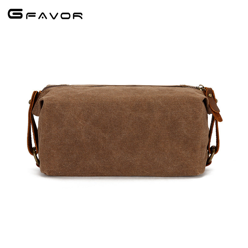 Men's Cosmetic Bag Travel Clutch Bag Oil Wax Canvas Toiletry Bag Retro Clutch Bag First Layer Cowhide Wrist Bag