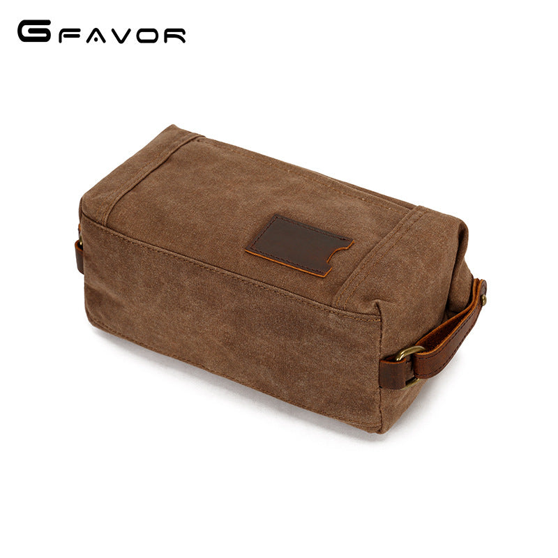 Men's Cosmetic Bag Travel Clutch Bag Oil Wax Canvas Toiletry Bag Retro Clutch Bag First Layer Cowhide Wrist Bag