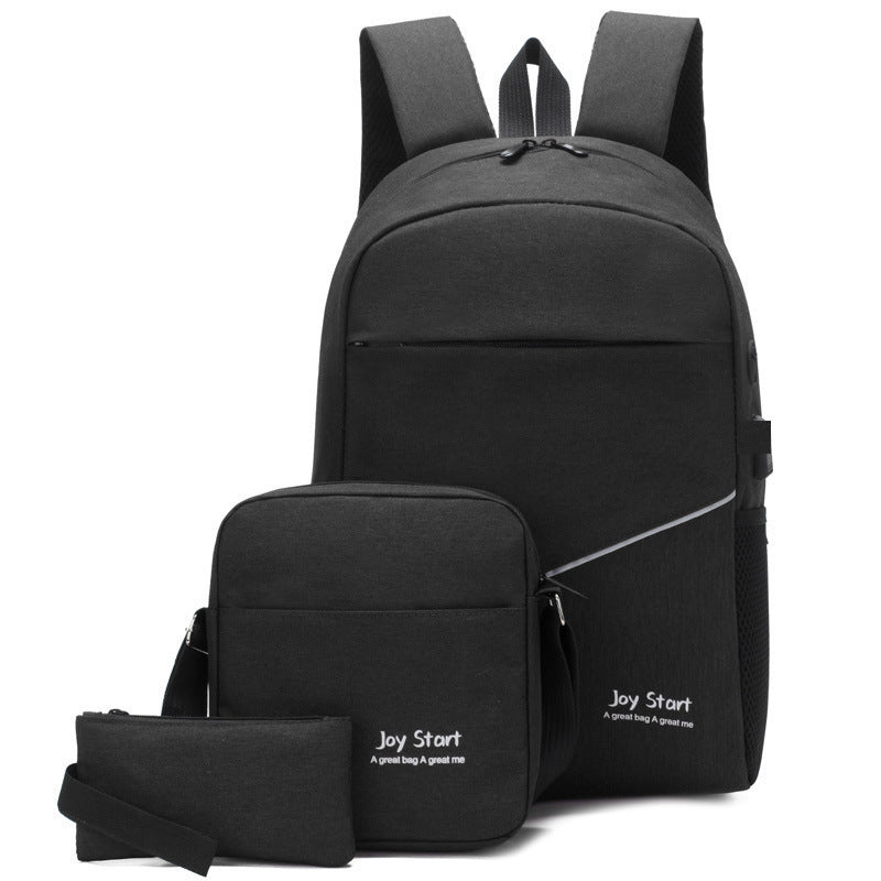 Business Three-piece Set Men's Backpack Fashion Trend Backpack Leisure Saving School Bag Computer Bag