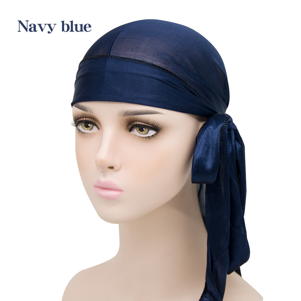 Men's And Women's Satin Elastic Toe Cap Silky Durag Long Tail Pirate Hat
