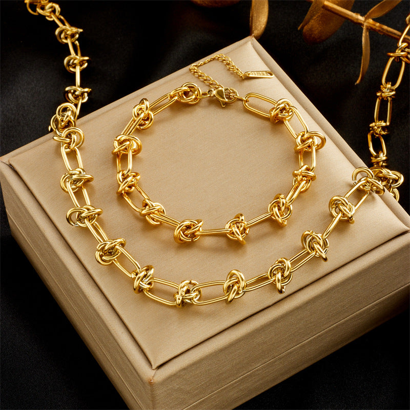 Fashion Gold-plated Titanium Steel Jewelry Necklace Heavy Industry Metal Trend Hip-hop Punk Wattle Chain Jewelry Set