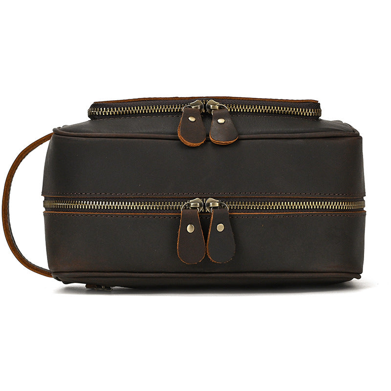 Men's Clutch, European And American Large-capacity Leather Toiletry Bag, Retro Crazy Horse Leather Unisex Cosmetics Storage Bag