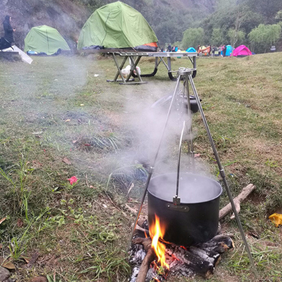 Compatible with Apple, Camping outdoor campfire tripod hanging pot picnic fire bracket aluminum alloy tripod camping supplies