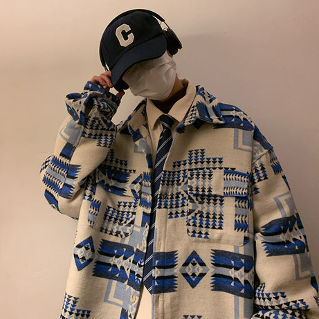 Large Size Woolen Jacket Men's Casual Loose Shirt Coat