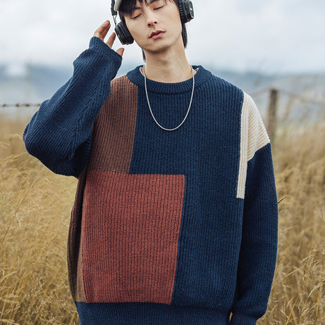 Color Block Stitching Design Knitwear Sweater For Men