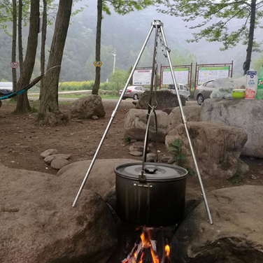 Compatible with Apple, Camping outdoor campfire tripod hanging pot picnic fire bracket aluminum alloy tripod camping supplies