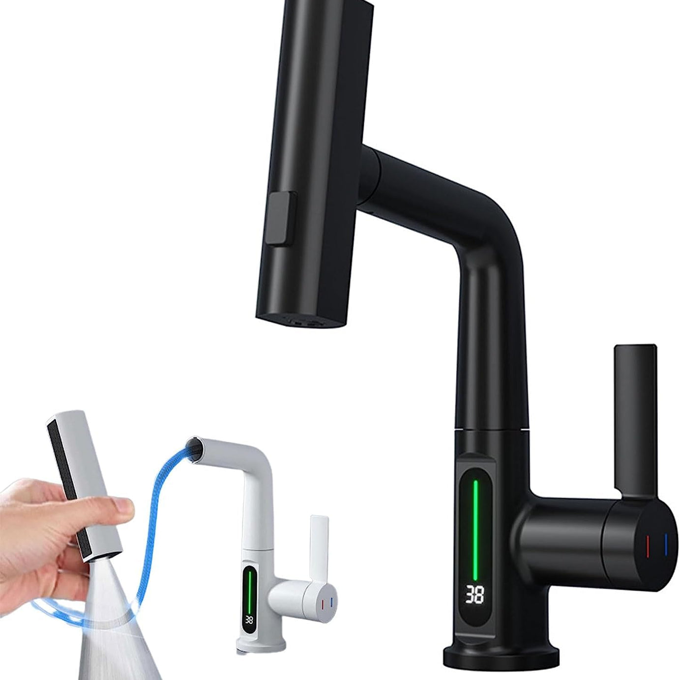 Intelligent Digital Display Faucet Pull-out Basin Faucet Temperature Digital Display Rotation