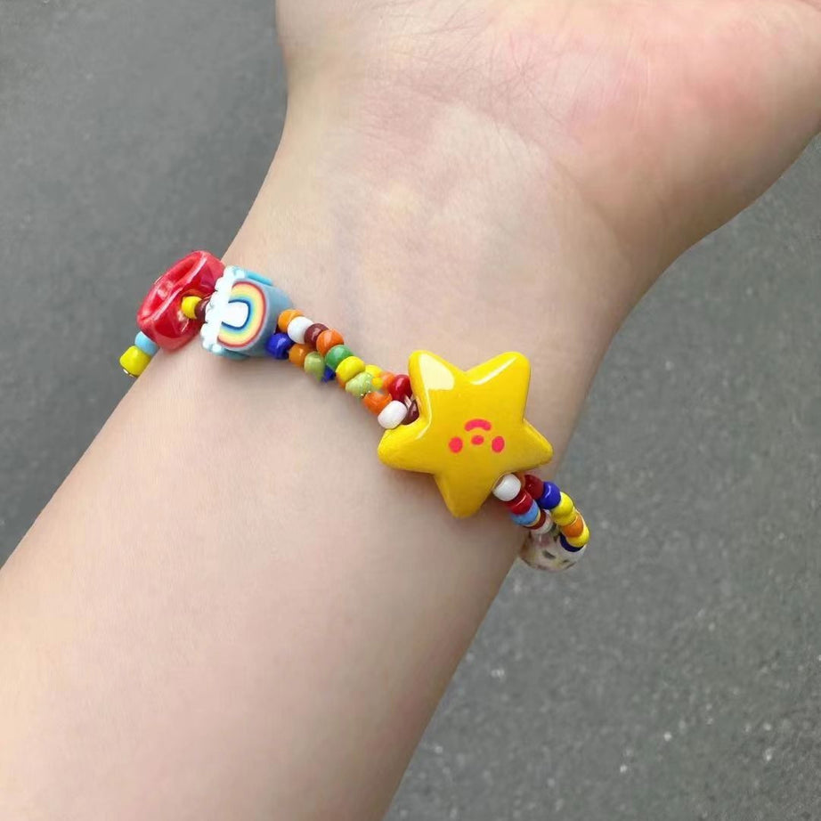 Dopamine Small Refreshing Color Niche Design Sweet Rainbow Star Elastic Rope Bracelet