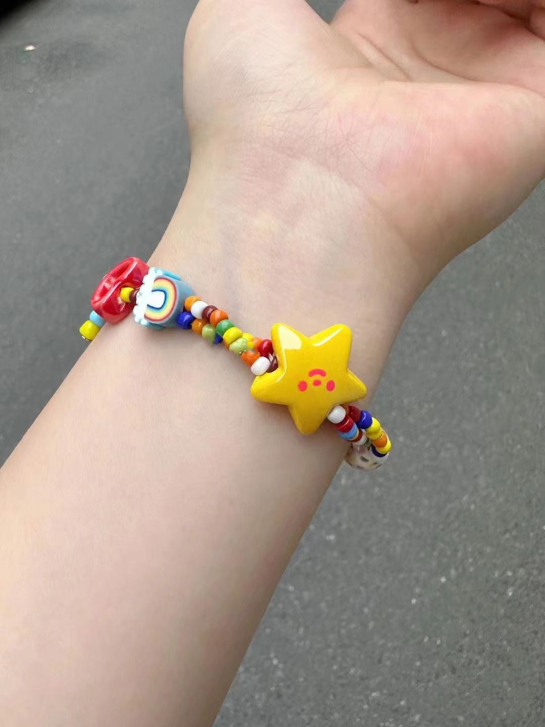 Dopamine Small Refreshing Color Niche Design Sweet Rainbow Star Elastic Rope Bracelet