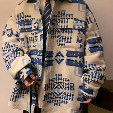 Large Size Woolen Jacket Men's Casual Loose Shirt Coat