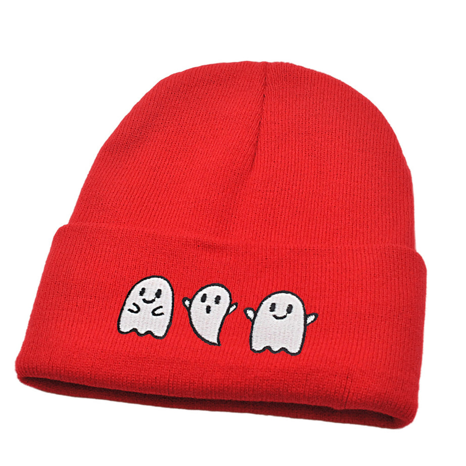 New Luminous Ghost Knitted Hat Halloween Cute Embroidered Little Devil Beanie Festive Pullover Hat Hip-Hop Hat
