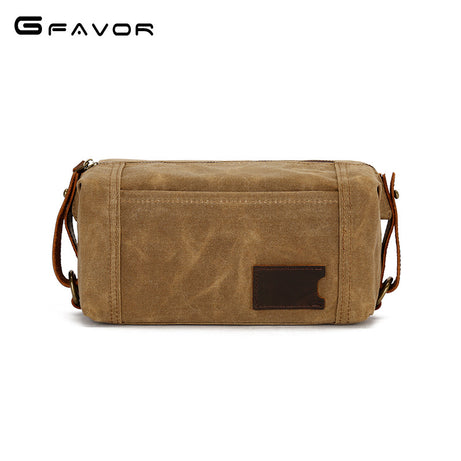 Men&#039;s Cosmetic Bag Travel Clutch Bag Oil Wax Canvas Toiletry Bag Retro Clutch Bag First Layer Cowhide Wrist Bag