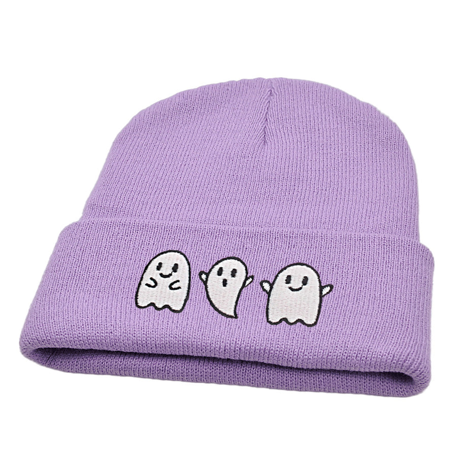 New Luminous Ghost Knitted Hat Halloween Cute Embroidered Little Devil Beanie Festive Pullover Hat Hip-Hop Hat