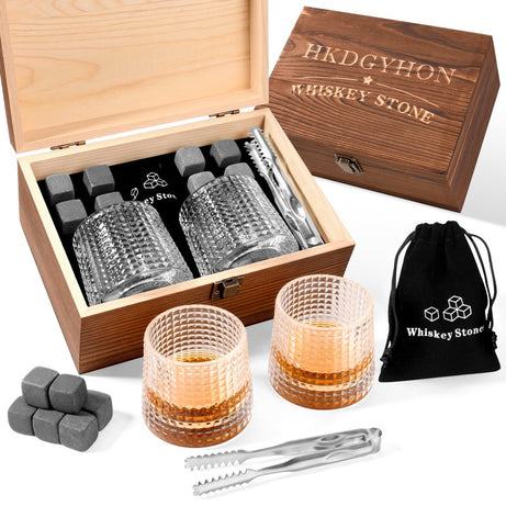 Best-selling Whiskey Ice Wine Stone Wooden Box Wine Set Glass Cup Stone Set Whiskey Ice Wine