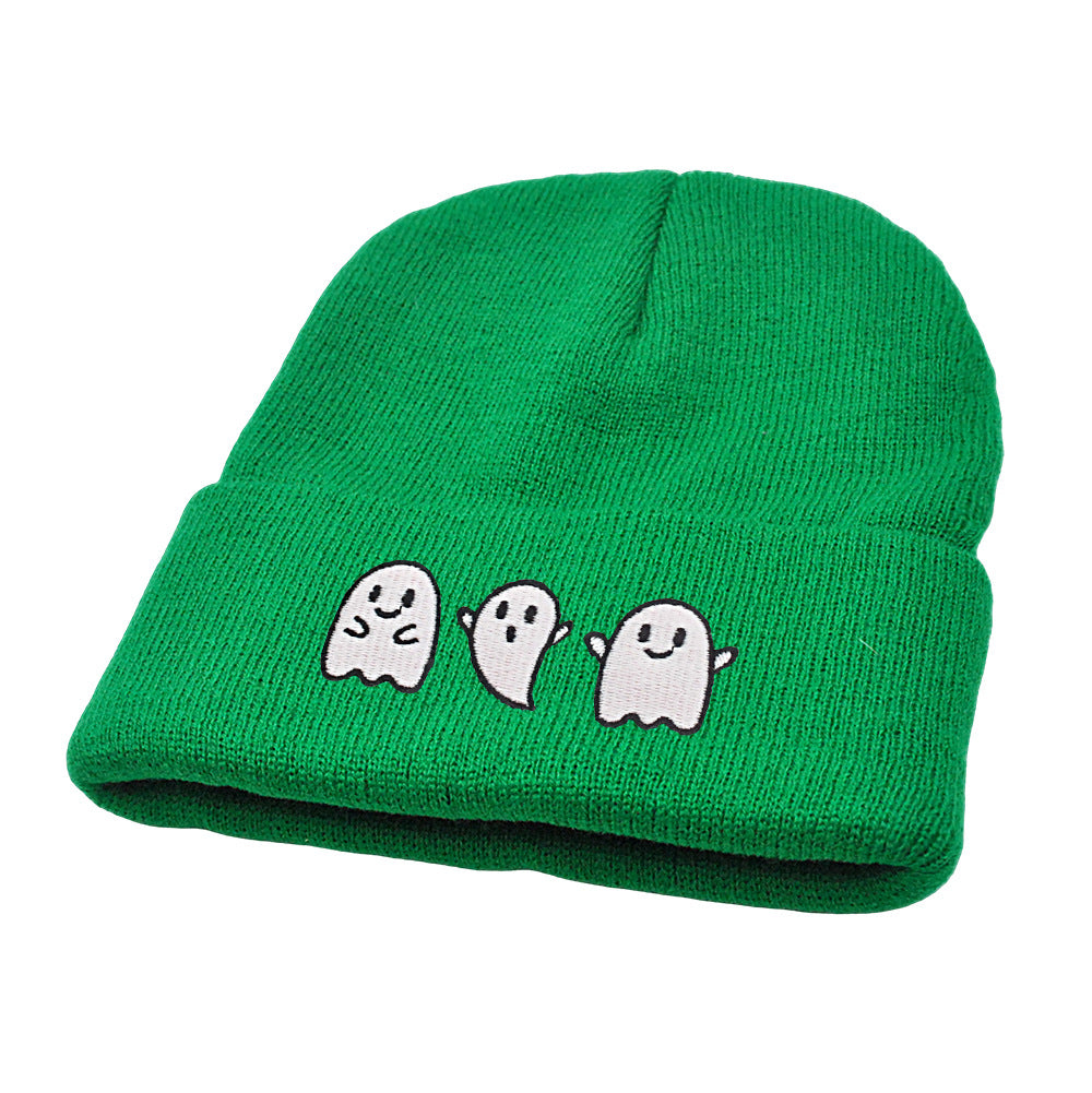 New Luminous Ghost Knitted Hat Halloween Cute Embroidered Little Devil Beanie Festive Pullover Hat Hip-Hop Hat