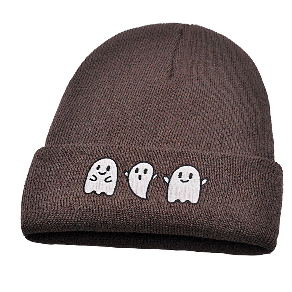 New Luminous Ghost Knitted Hat Halloween Cute Embroidered Little Devil Beanie Festive Pullover Hat Hip-Hop Hat