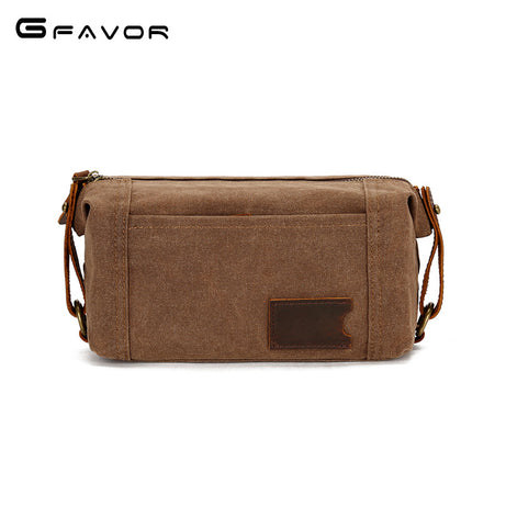 Men&#039;s Cosmetic Bag Travel Clutch Bag Oil Wax Canvas Toiletry Bag Retro Clutch Bag First Layer Cowhide Wrist Bag