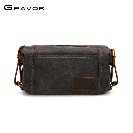 Men&#039;s Cosmetic Bag Travel Clutch Bag Oil Wax Canvas Toiletry Bag Retro Clutch Bag First Layer Cowhide Wrist Bag