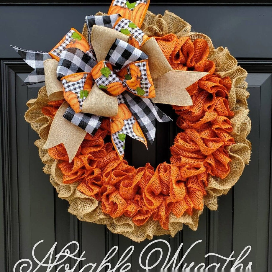 Halloween Garland Pumpkin Berry Door Hanging Harvest Festival Linen Wreath