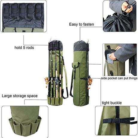 Cylinder Outdoor Fishing Bag Multifunctional Fishing Rod Bag Sea Rod Fishing Gear Storage Bag