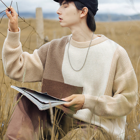 Color Block Stitching Design Knitwear Sweater For Men