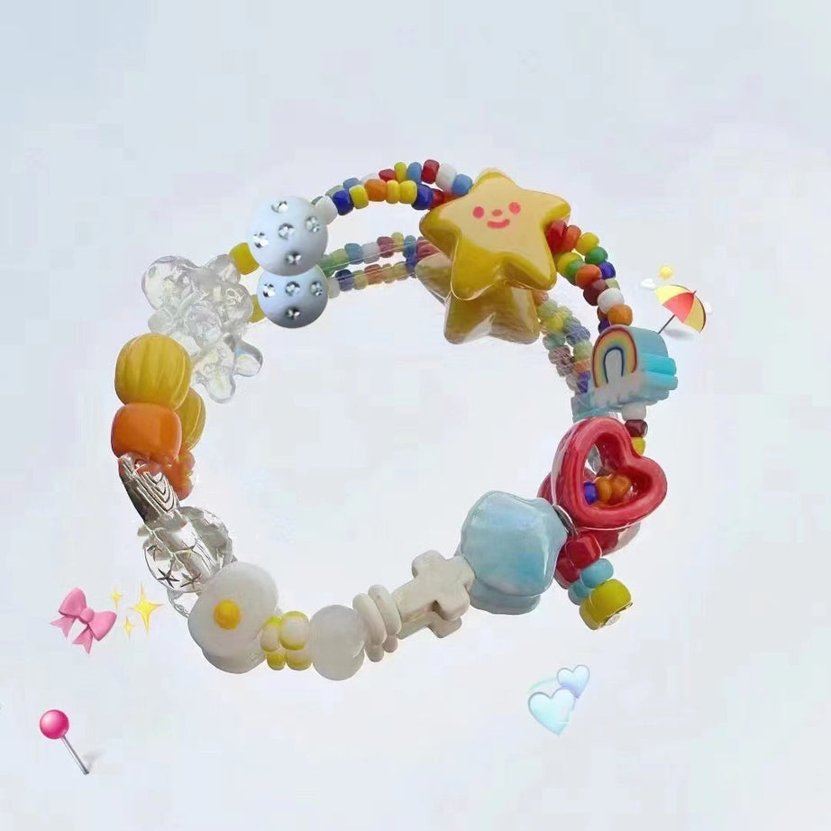 Dopamine Small Refreshing Color Niche Design Sweet Rainbow Star Elastic Rope Bracelet