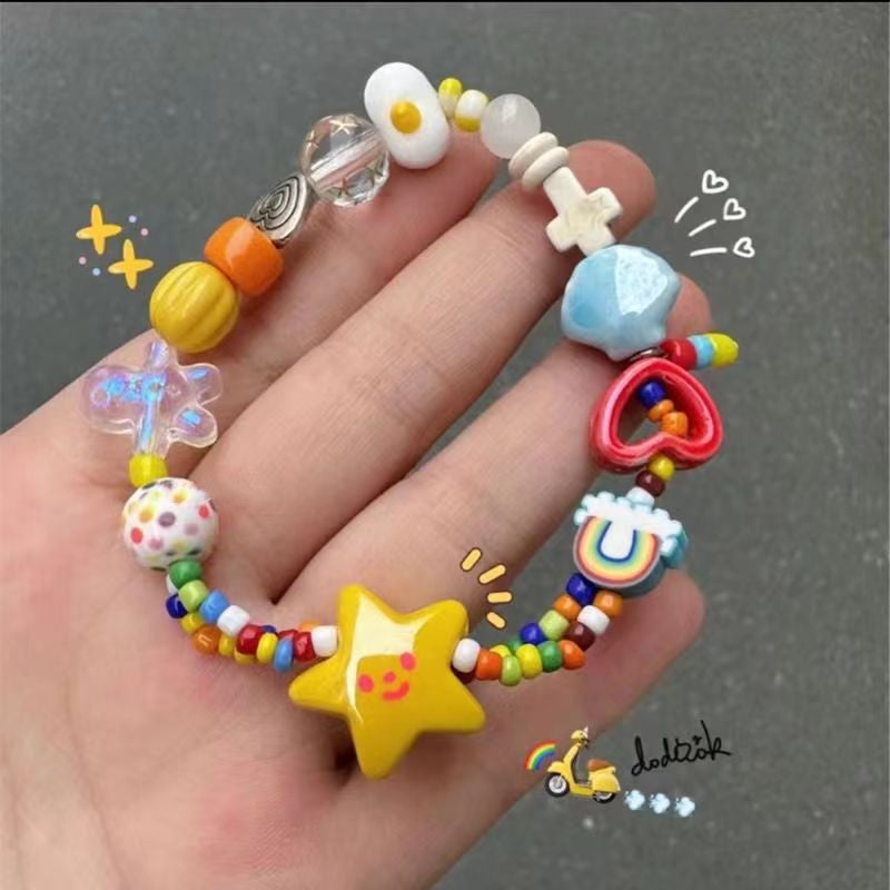 Dopamine Small Refreshing Color Niche Design Sweet Rainbow Star Elastic Rope Bracelet