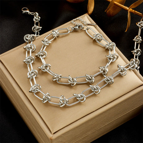 Fashion Gold-plated Titanium Steel Jewelry Necklace Heavy Industry Metal Trend Hip-hop Punk Wattle Chain Jewelry Set