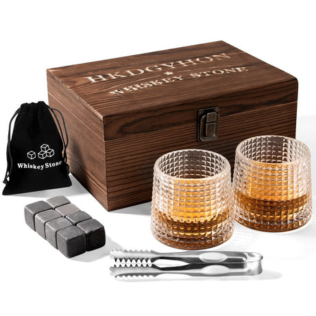 Best-selling Whiskey Ice Wine Stone Wooden Box Wine Set Glass Cup Stone Set Whiskey Ice Wine