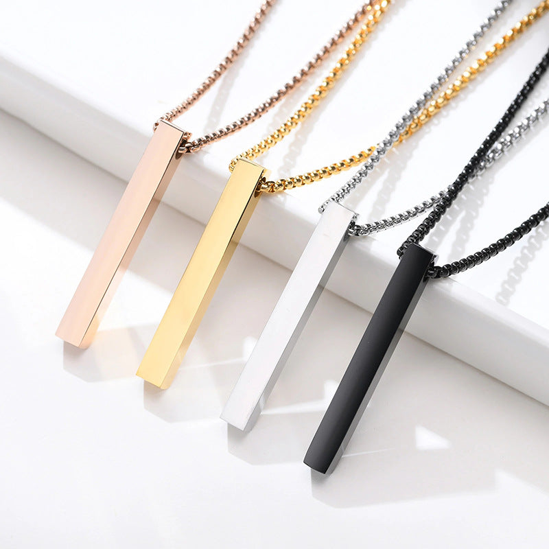 Fashion Jewelry Pendant Titanium Steel Simple Glossy Square Cylinder Necklace