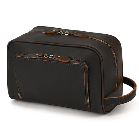 Men&#039;s Clutch, European And American Large-capacity Leather Toiletry Bag, Retro Crazy Horse Leather Unisex Cosmetics Storage Bag