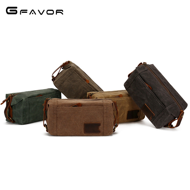 Men&#039;s Cosmetic Bag Travel Clutch Bag Oil Wax Canvas Toiletry Bag Retro Clutch Bag First Layer Cowhide Wrist Bag