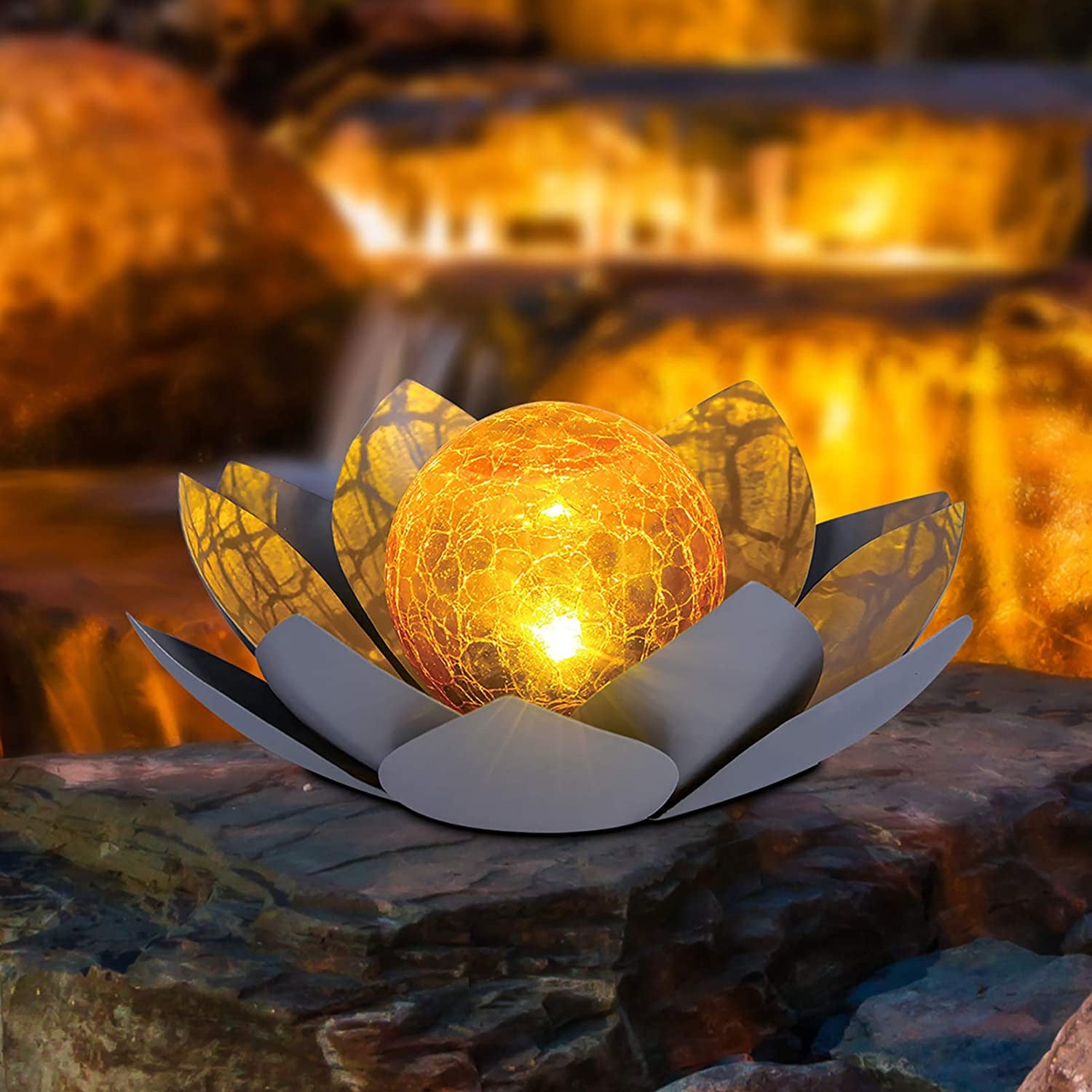 Outdoor Garden Solar Iron Lotus Lamp Courtyard Decoration Lawn Ornaments Lotus Landscape Lamp