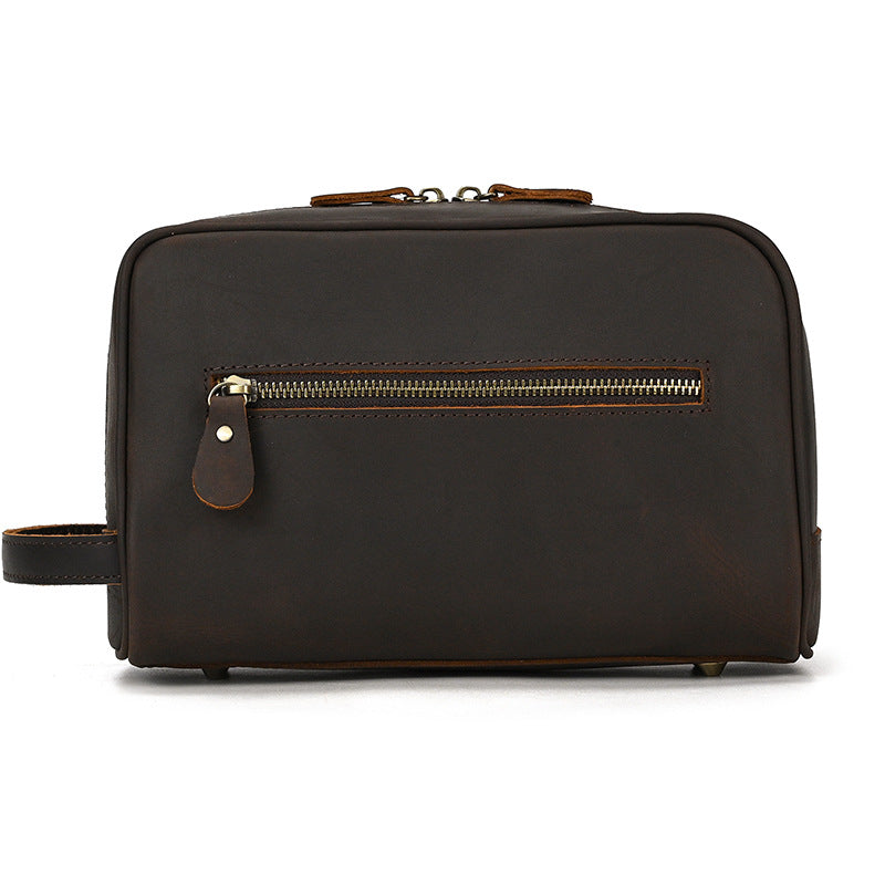 Men&#039;s Clutch, European And American Large-capacity Leather Toiletry Bag, Retro Crazy Horse Leather Unisex Cosmetics Storage Bag