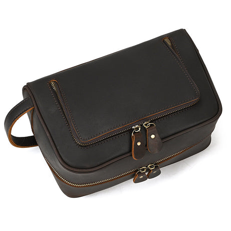 Men&#039;s Clutch, European And American Large-capacity Leather Toiletry Bag, Retro Crazy Horse Leather Unisex Cosmetics Storage Bag