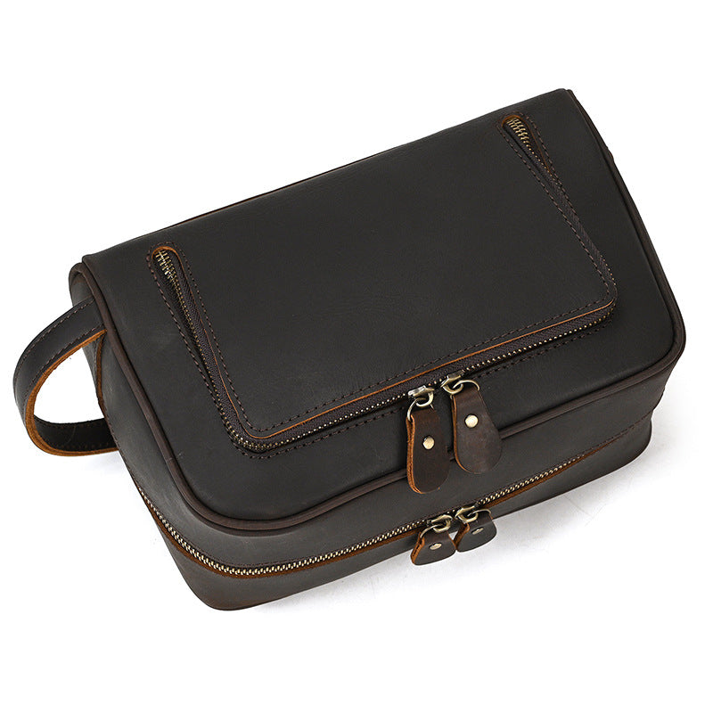 Men&#039;s Clutch, European And American Large-capacity Leather Toiletry Bag, Retro Crazy Horse Leather Unisex Cosmetics Storage Bag