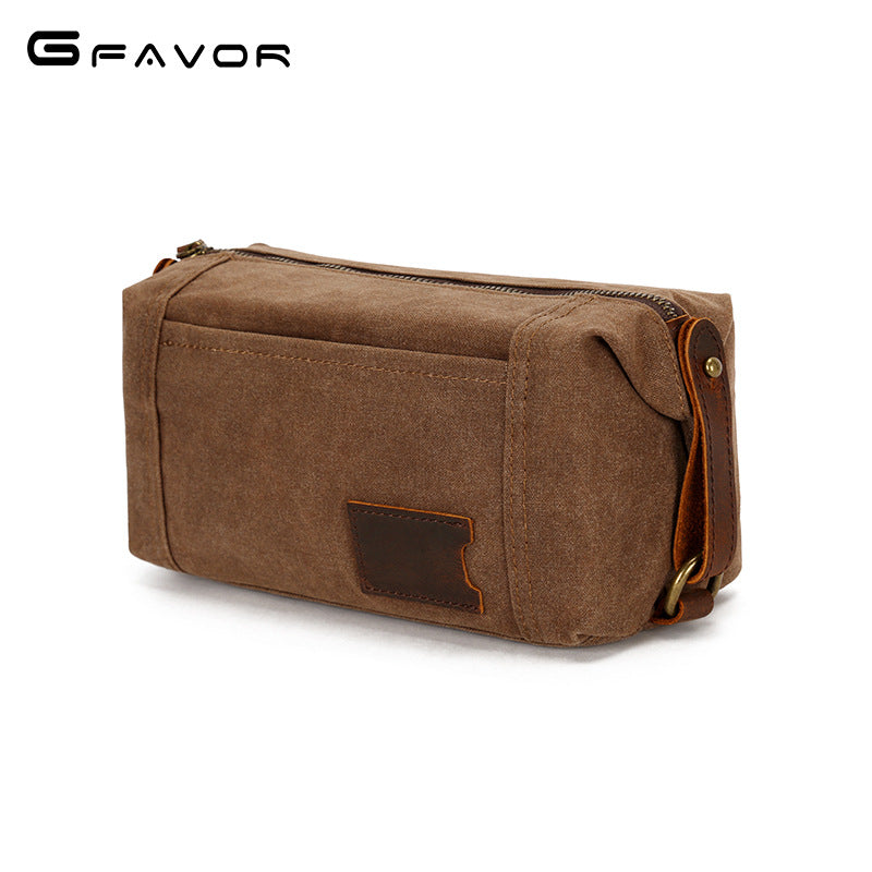 Men&#039;s Cosmetic Bag Travel Clutch Bag Oil Wax Canvas Toiletry Bag Retro Clutch Bag First Layer Cowhide Wrist Bag