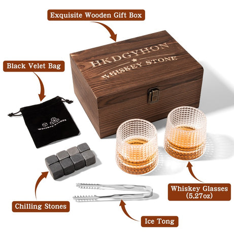 Best-selling Whiskey Ice Wine Stone Wooden Box Wine Set Glass Cup Stone Set Whiskey Ice Wine