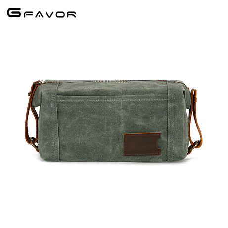 Men&#039;s Cosmetic Bag Travel Clutch Bag Oil Wax Canvas Toiletry Bag Retro Clutch Bag First Layer Cowhide Wrist Bag